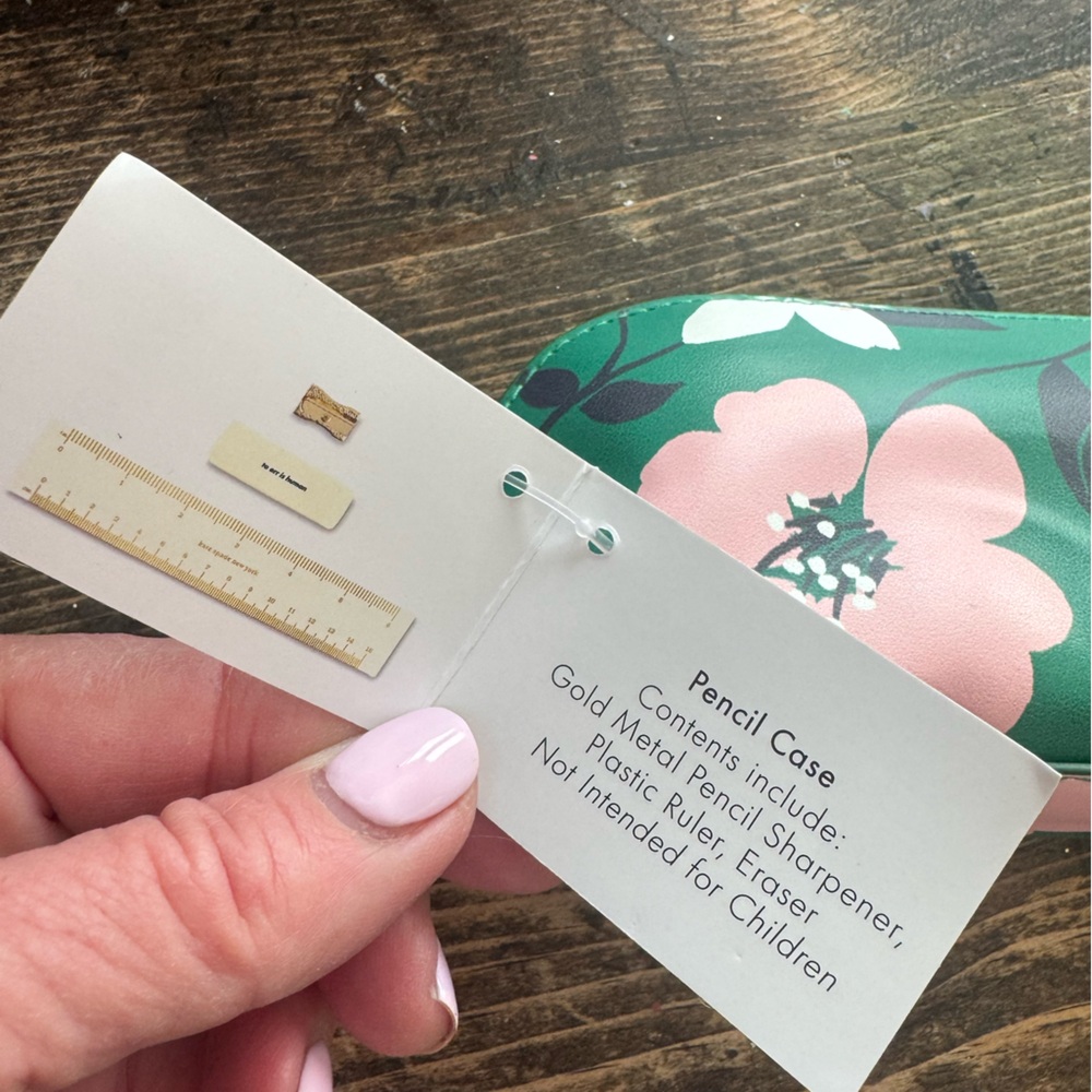 Kate Spade ♠️ Green Floral Pencil Case with Accessories: ruler eraser&sharpener - Picture 6 of 11